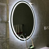 Velmira Halo LED Bathroom Mirror – Frameless Oval Vanity Mirror | Anti-Fog, Touch Dimming & Magnifying Detail View