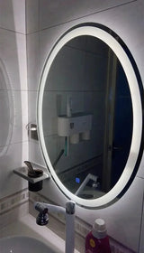 Velmira Halo LED Bathroom Mirror – Frameless Oval Vanity Mirror | Anti-Fog, Touch Dimming & Magnifying Detail View